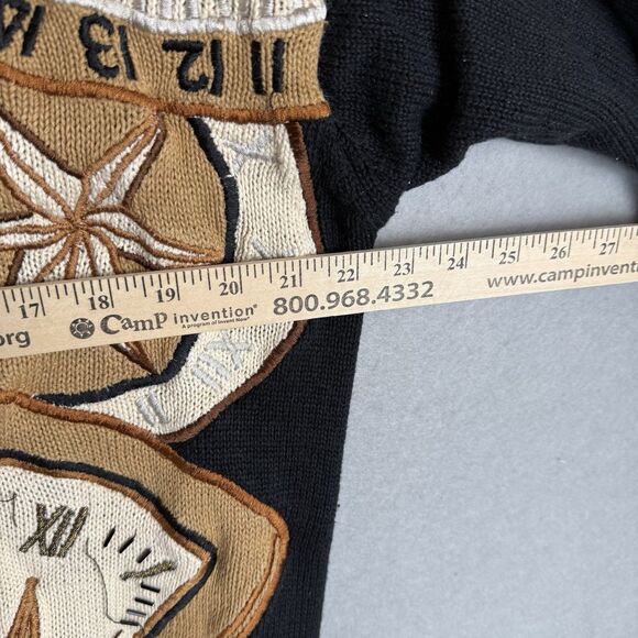 Vintage 90s Marie Diamond Long Cardigan Embroidered Clocks Art To Wear Black Med - Picture 8 of 9